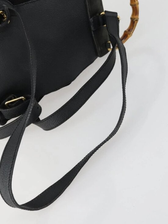 GUCCI Bamboo Backpack Leather Black Gold 003 2058 0030 Auth 156416 main image 11